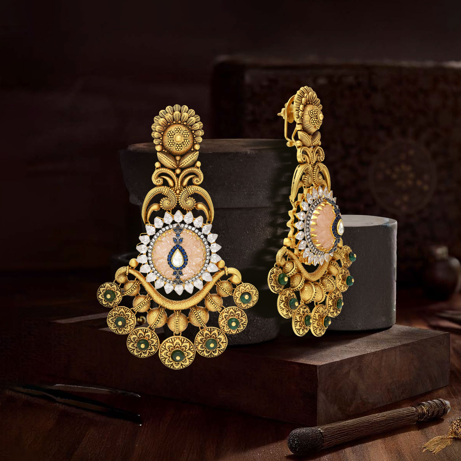 Gold Chandelier Necklace Earrings