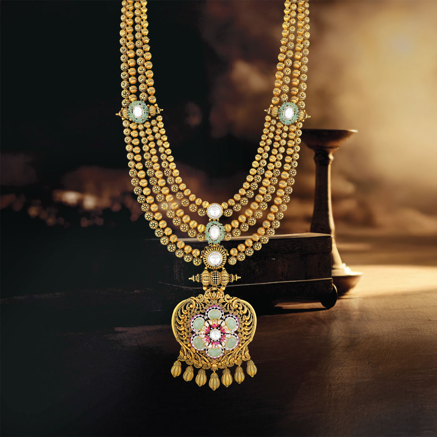 Gold Long Layer Pendant Necklace